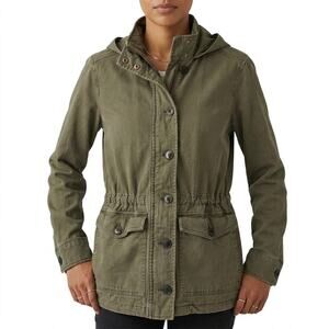 Lucky Brand Women’s Green Hooded Utility Jacket Full Zip Button Tie Waist Size S